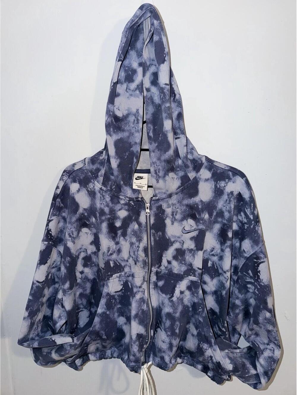 Size XL Nike  Women's Blue Multi Wave Dye Jersey Full-Zip Hoodie Cropped - Picture 4 of 8